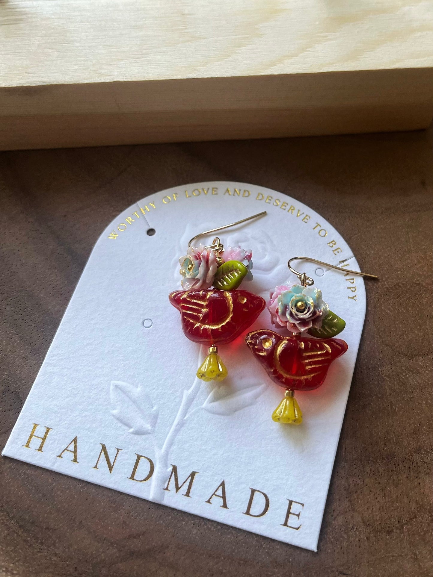 Red Bird Glass Earrings