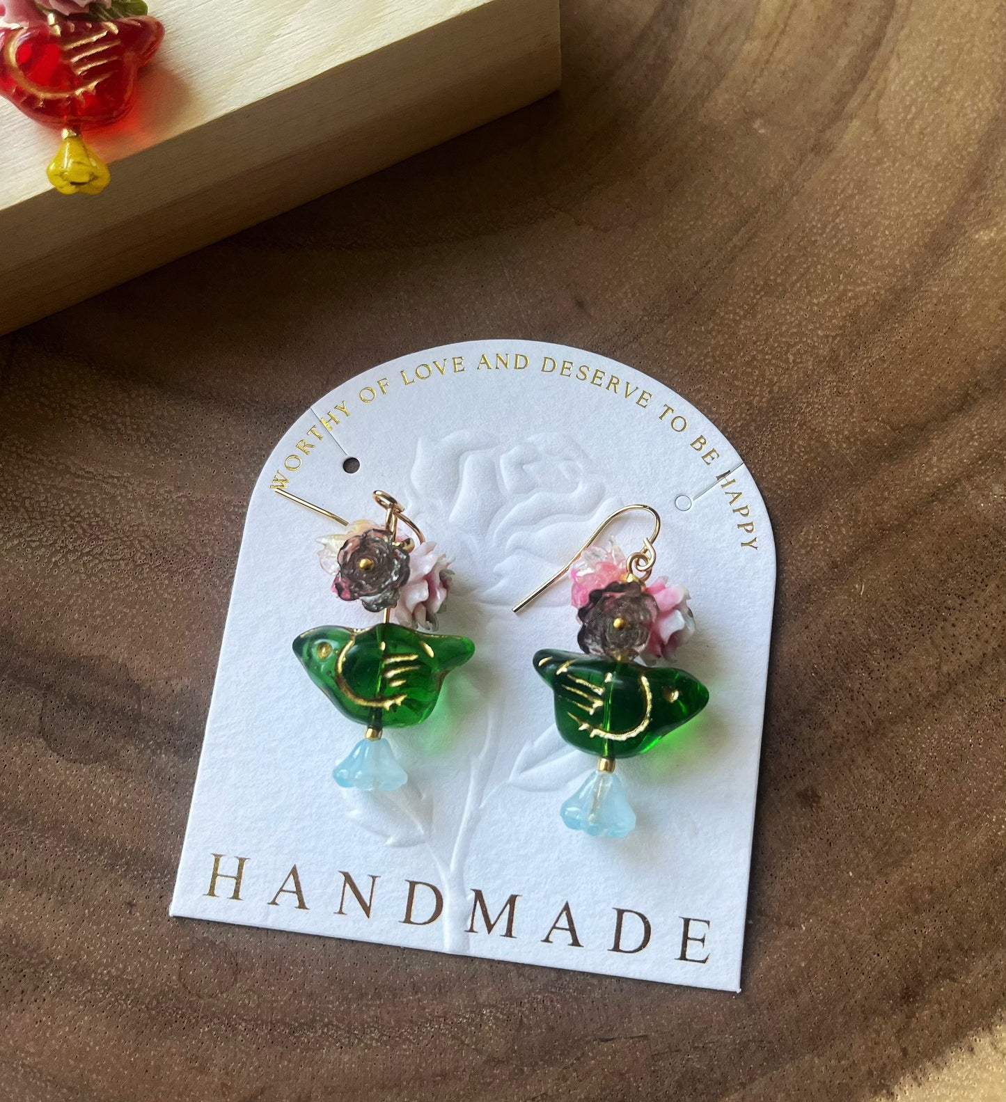 Green Bird Glass Earrings