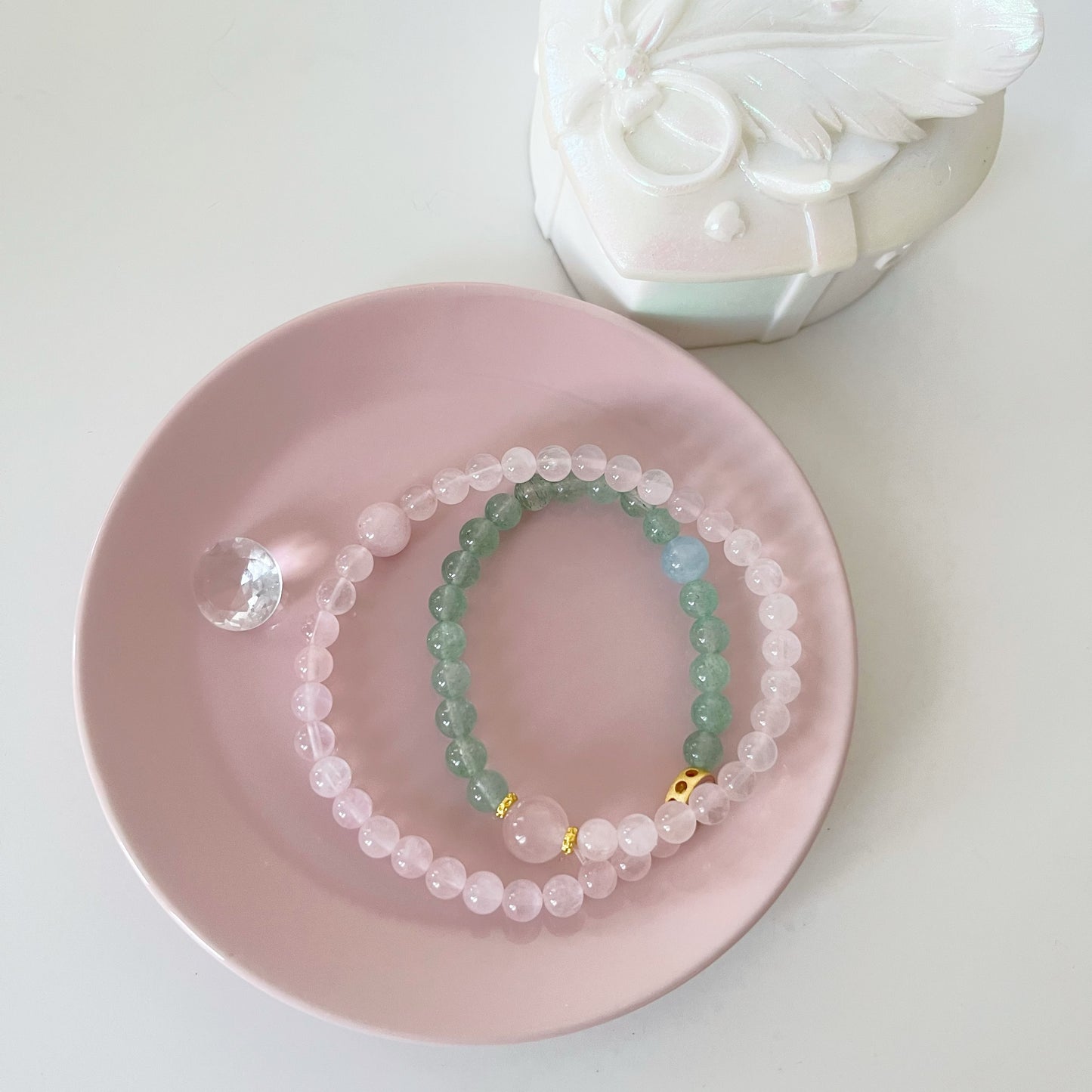 Strawberry Quartz & Rose quartz Double Circle Beads Bracelet