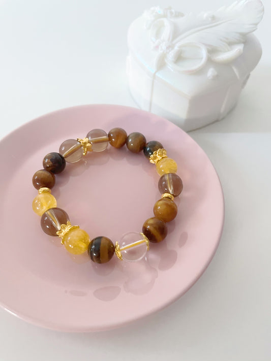 Golden Hair Big Size Bracelet And Tiger Eye And Citrine