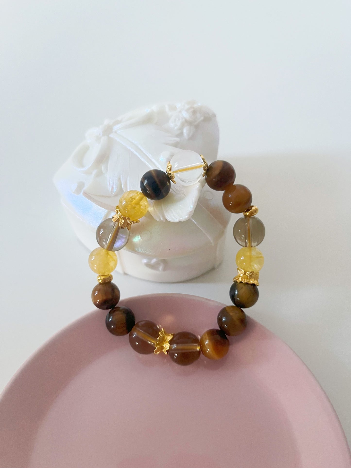 Golden Hair Big Size Bracelet And Tiger Eye And Citrine