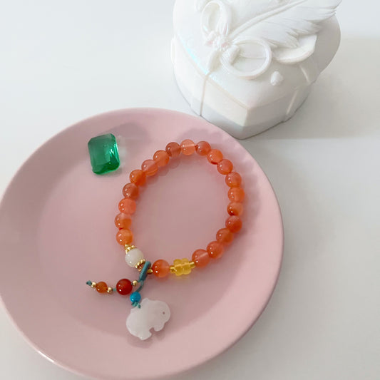 South Red Agate Beads With Jade Elephant