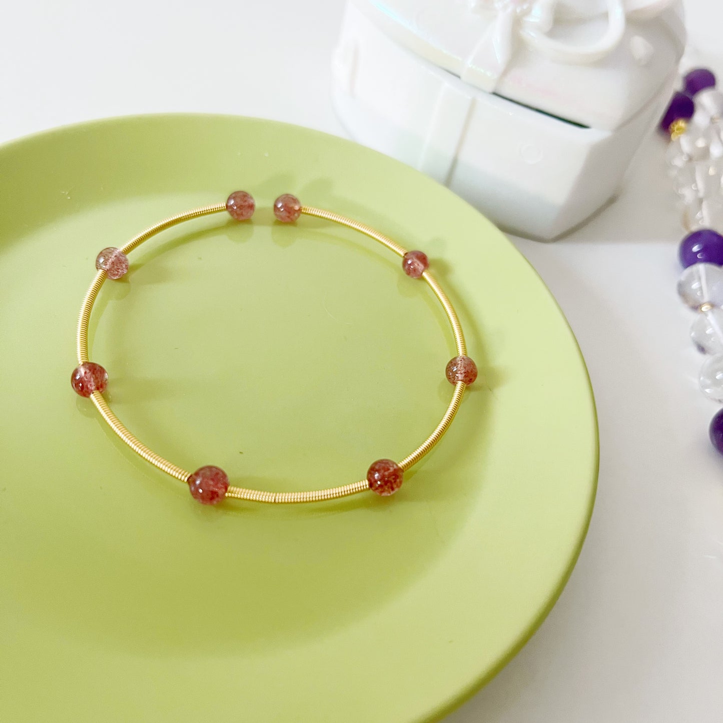 SALE Strawberry Quartz 14k Gold Filled Handmade Bangle