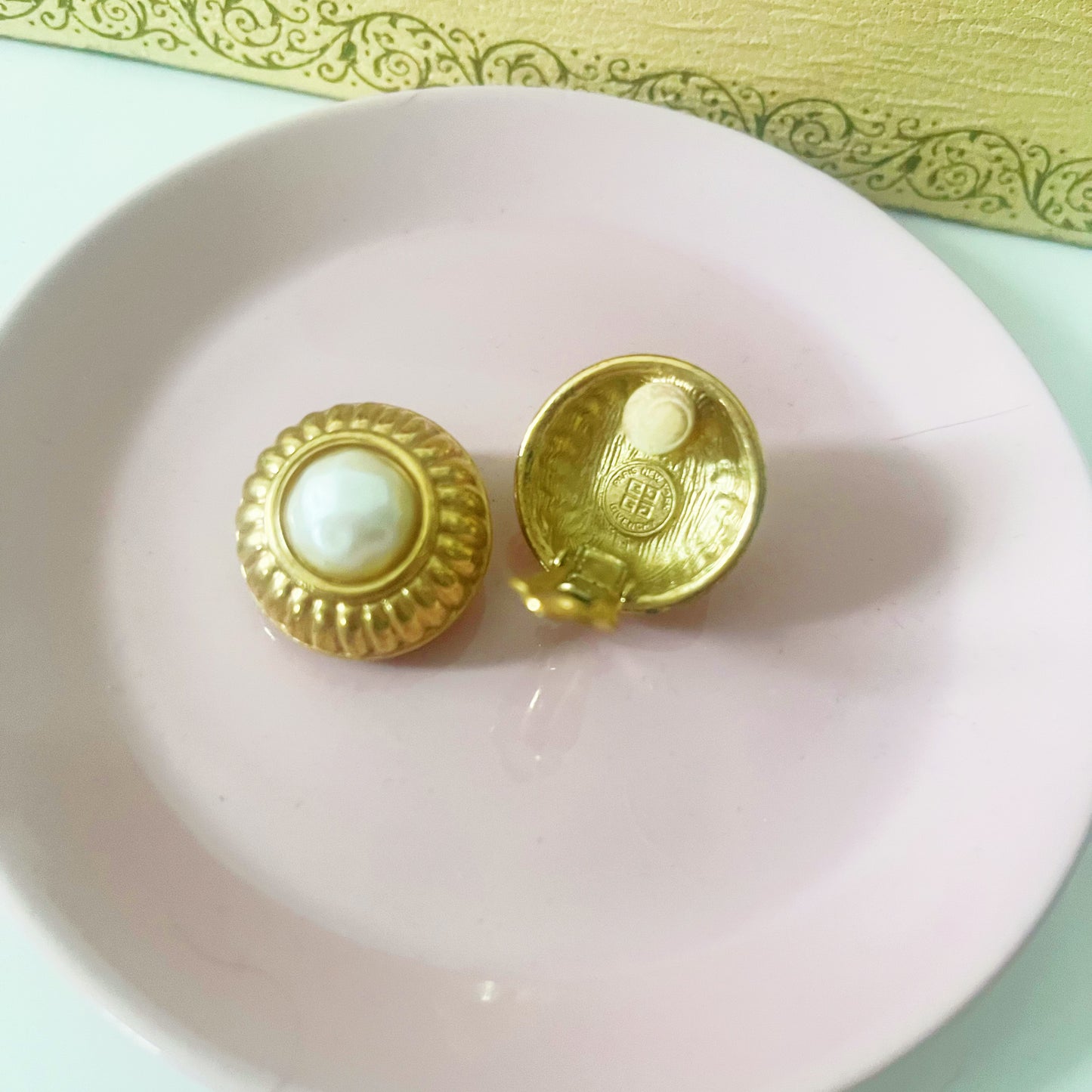 Vintage 1980s Givenchy Signed Pearl Ear Clips