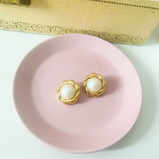 Vintage 1980s Givenchy Signed Pearl Ear Clips On