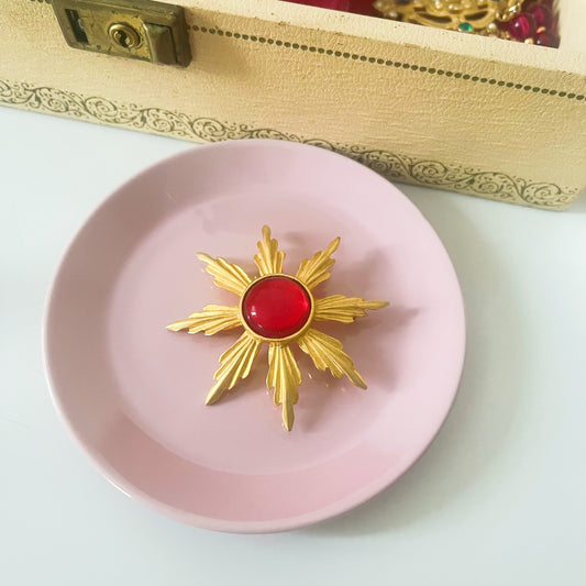 Vintage 1980s Heavy Red Gold Brooch