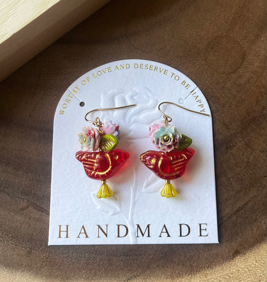 Red Bird Glass Earrings